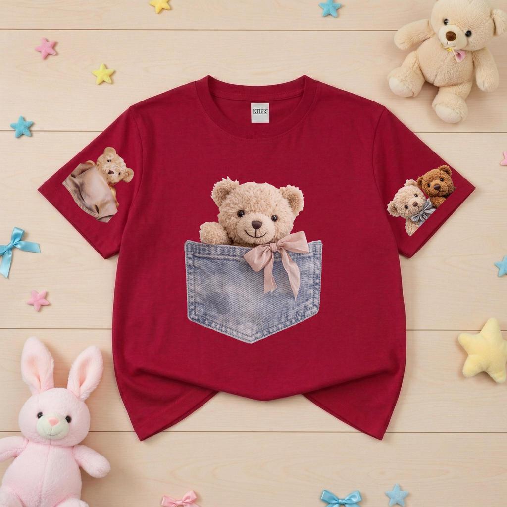 เสื้อยืด เด็กชาย เด็กหญิง แขนสั้น ลายน้องหมีสุดฮิต ผ้าคอตตอน ราคา ถูกที่สุด ดีลบีเคเค แกลเลอรีภาพที่ 4