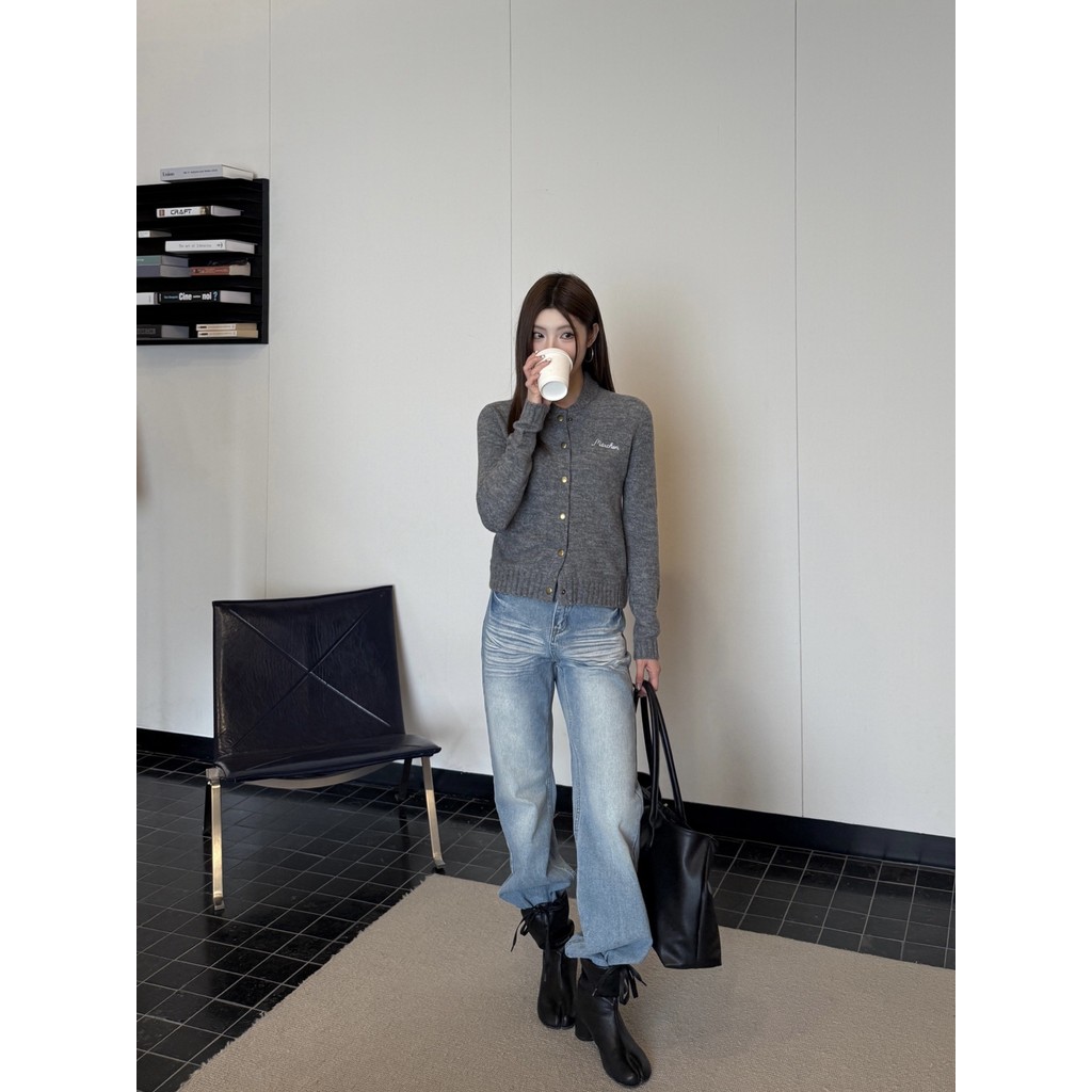 JZPG MaxMar* Gray Sweet and Girlish Knitted Cardigan for Women