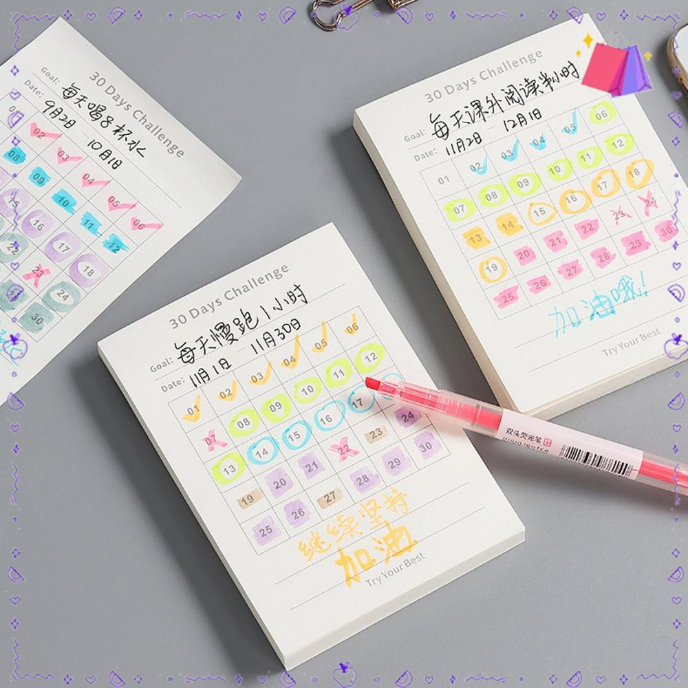 Self-Adhesive Habit Tracker Notepad สร้างแรงบันดาลใจ 30 วัน Challenge Tracker สีสัน Smooth รายเดือน 