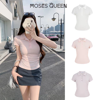 < MOSESQUEEN > เสื้อตัวเต็มตัวแบบพับเป็นเอกลักษณ์ ด้านหน้าแขนสั้น คอไลค์รา รูปทรงนุ่มนวลและเรียบเนียน #63568