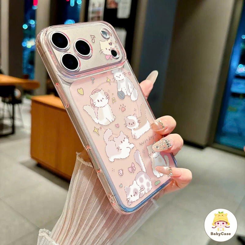 เคสไอโฟน17AIR เหมาะสำหรับ IPhone 14 13 12 11 16 17 15 Pro Maxหญิงสาวหัวใจใสน่ารักเรียบง่ายสูงแมวป้องกันการตกกรณีโทรศัพท์