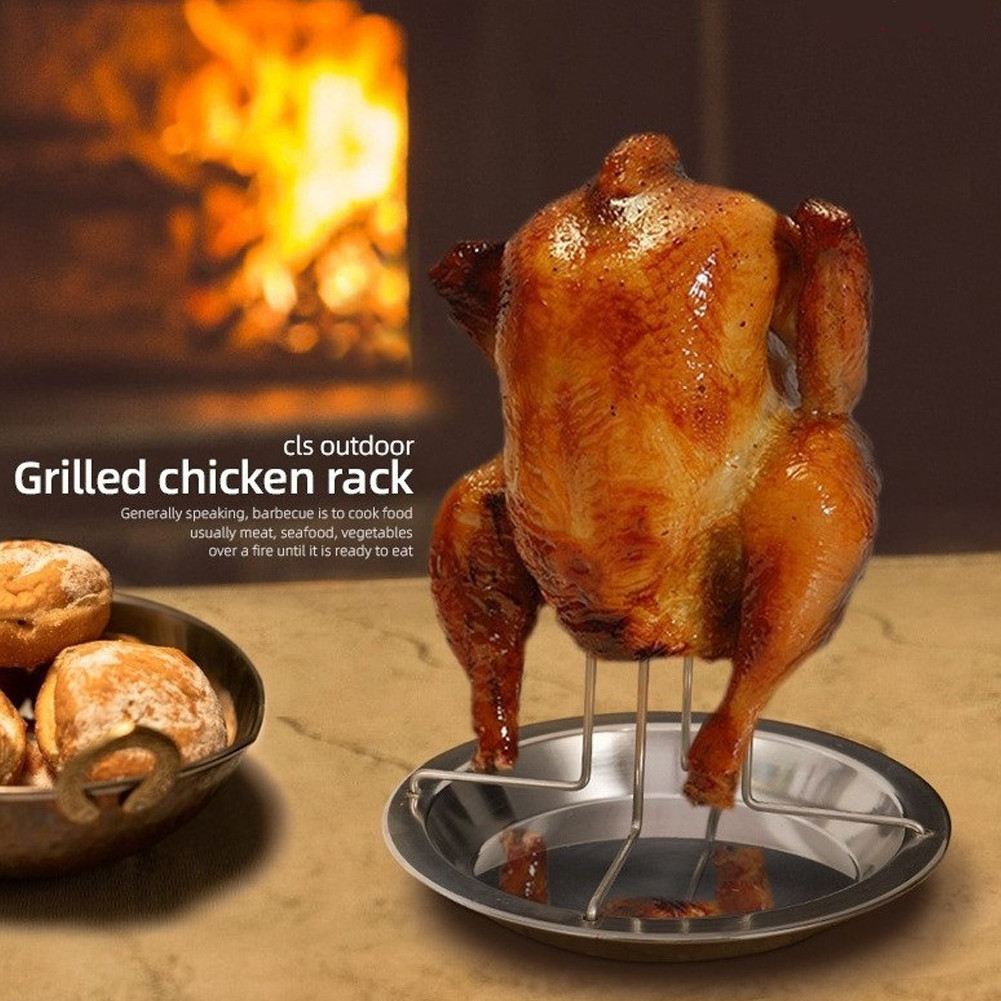 ถาดอบไก่สแตนเลสแนวตั้งพร้อมถาดรอง สำหรับอบไก่ทั้งตัว ทำความสะอาดง่าย ทนความร้อนสูง