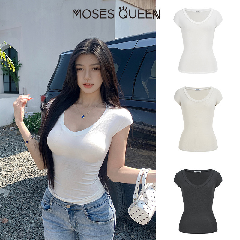 MOSESQUEEN เสื้อผ้าสกรีนแขนสั้น คอรูปกลม เสื้อผ้าใส่สบาย สำหรับผู้หญิง แบบพื้นฐาน ใส่ทุกวัน ใช้ในการเดินทาง ท็อปที่เหมาะสำหรับใส่ในและใส่นอกได้หลากหลาย #63416
