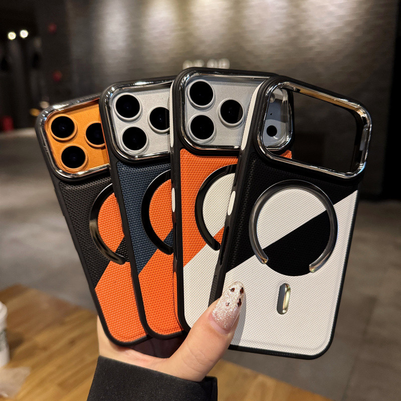 บล็อกสีพื้นผิวเคสโทรศัพท์แม่เหล็กสําหรับiPhone 17 16 15 14 13 Pro Maxฝาครอบกันกระแทก