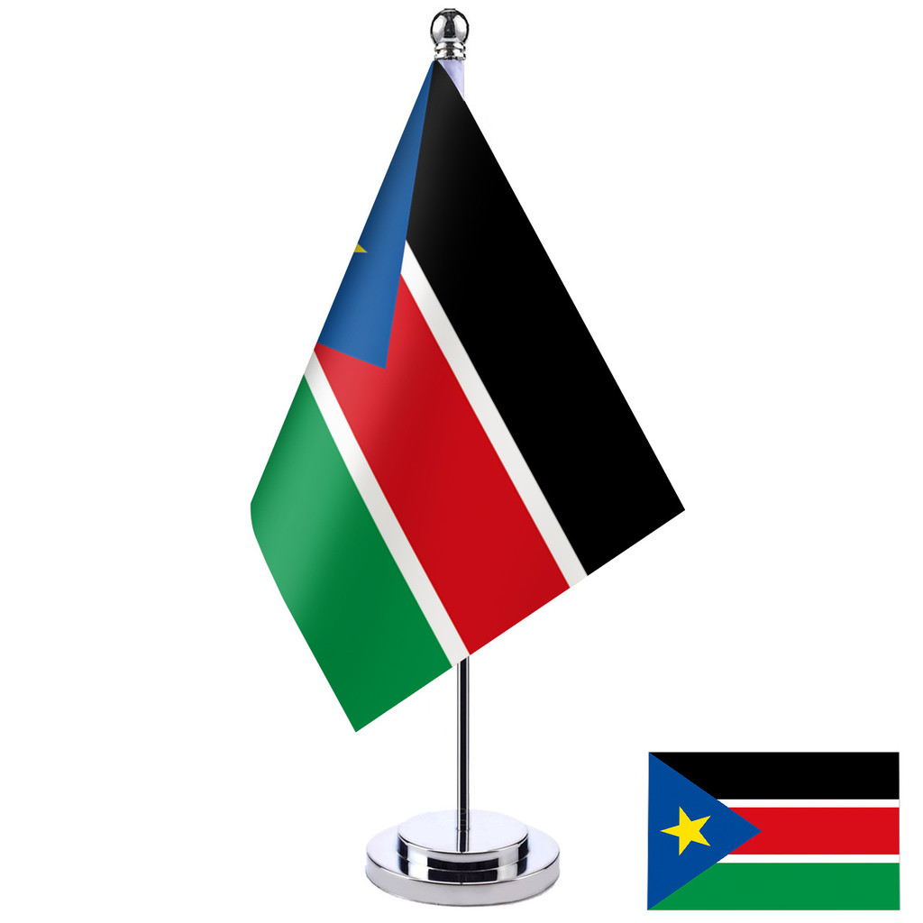 South Sudan เดสก์ท็อปธง Office Conference ตารางธงพร้อมขาตั้งโลหะผสม