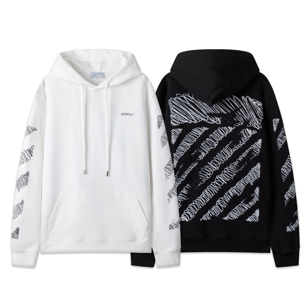RC03 Off-White Spring and autumn unisex long-sleeve hoodie with diagonal line drawing print