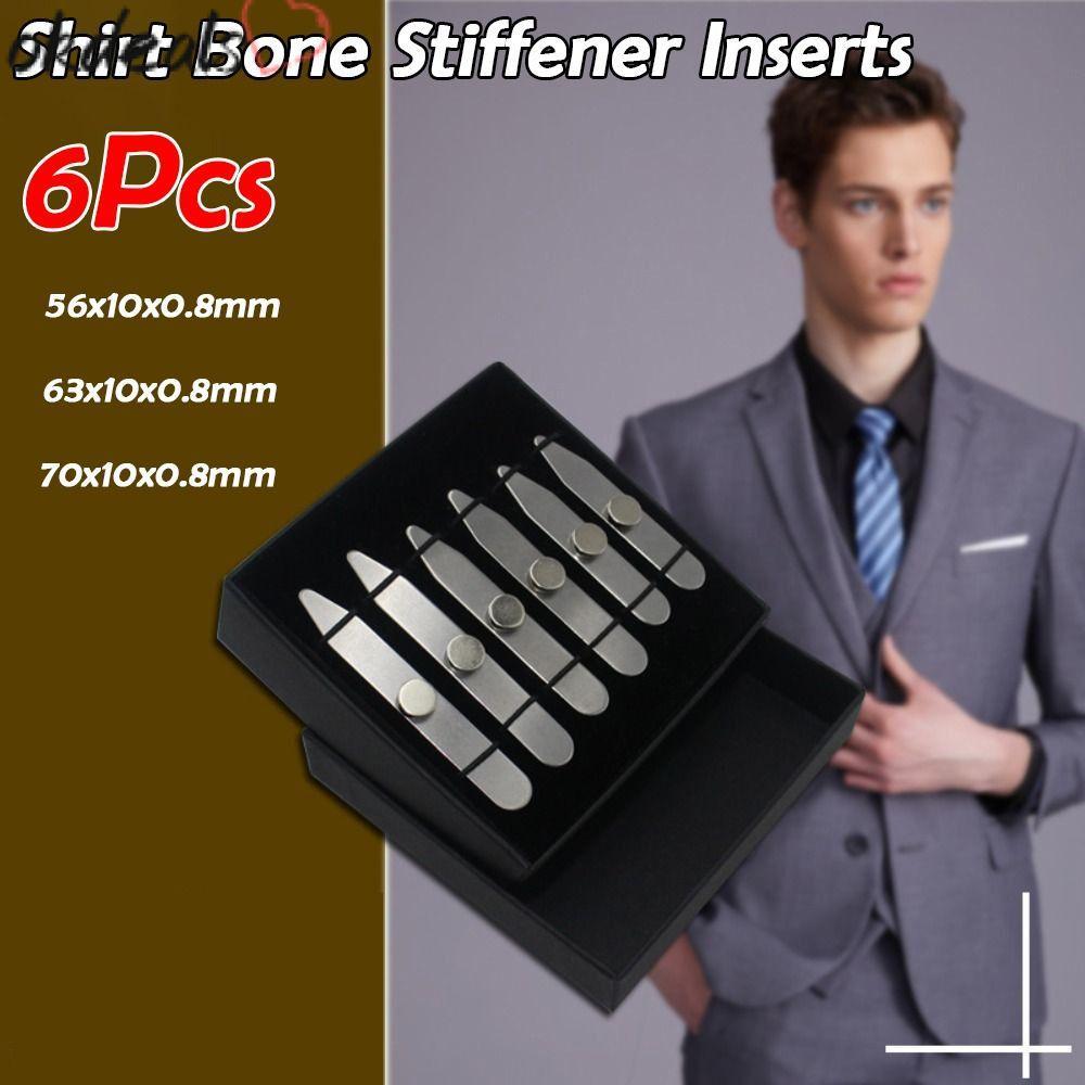 OKDEALS 6 ชิ้น Collar Stays, สแตนเลสพร้อมกล่อง Collar Support, เสื้อแม่เหล็ก Bone Stiffener แทรกสําหรับธุรกิจผู้ชาย