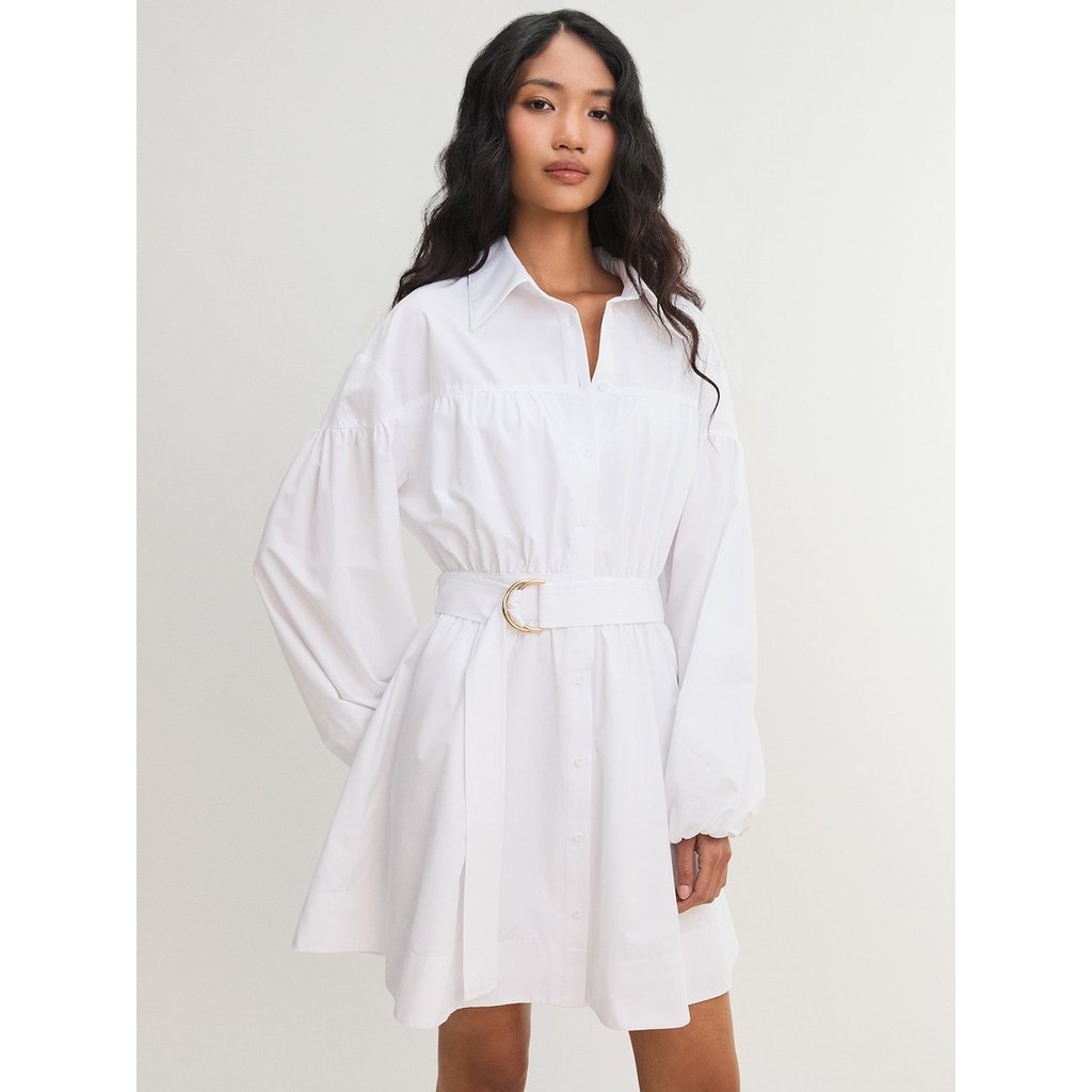 [Pomelo] เดรสสั้นทรงเสื้อเชิ้ตพร้อมเข็มขัด / Belted Shirt Mini Dress