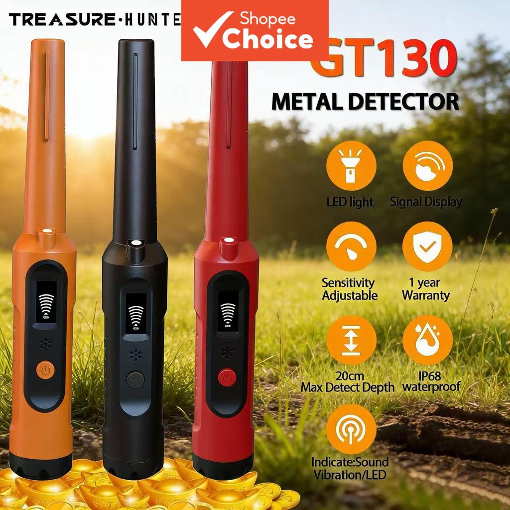 เครื่องตรวจจับโลหะ Treasure Hunter รุ่น GT130 จอแสดงผล LED 9 โหมด กันน้ํามาตรฐาน IP68 สแกน 360 องศา สีส้ม/แดง/ดํา 1 ชิ้น