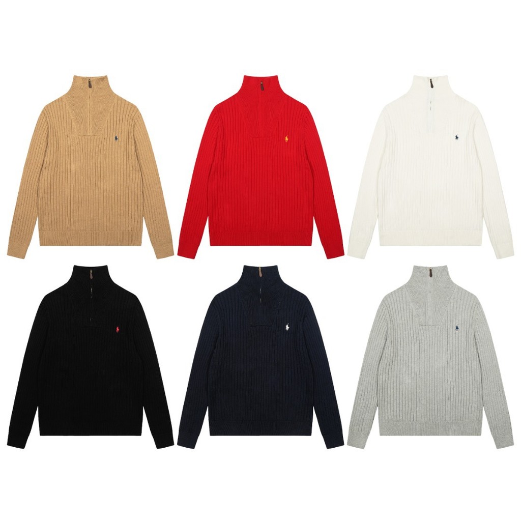 Ralph Lauren High quality and scannable~RL Raff half-zip turtleneck classic basic versatile pullover