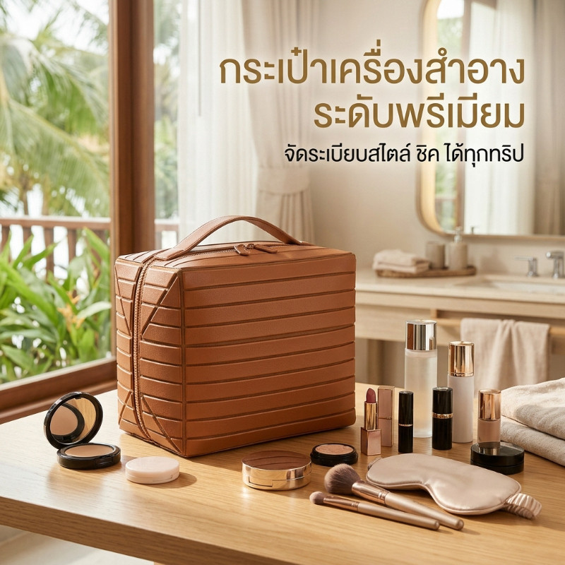 กระเป๋าเครื่องสำอางสไตล์ยุโรปเรียบง่าย กระเป๋าจัดเก็บสำหรับผู้หญิง เหมาะสำหรับเดินทางหรือท่องเที่ยว มีช่องใส่ของขนาดให