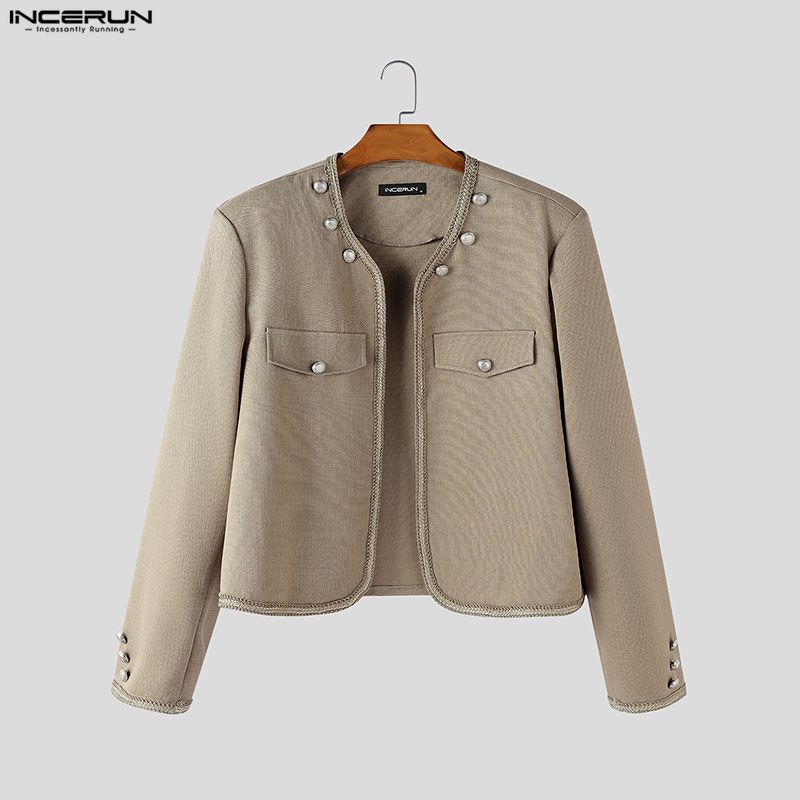 แจ็คเก็ตแขนยาวสไตล์เกาหลีสำหรับผู้ชาย มาพร้อมสายรัดโลหะและเข็มขัดคุณภาพ - รูปที่ 5