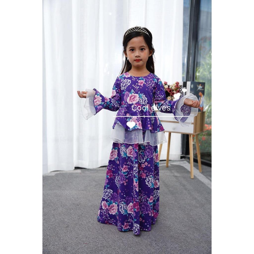 COOLELVES Flower Peplum Dress -PURPLE 2-6Y