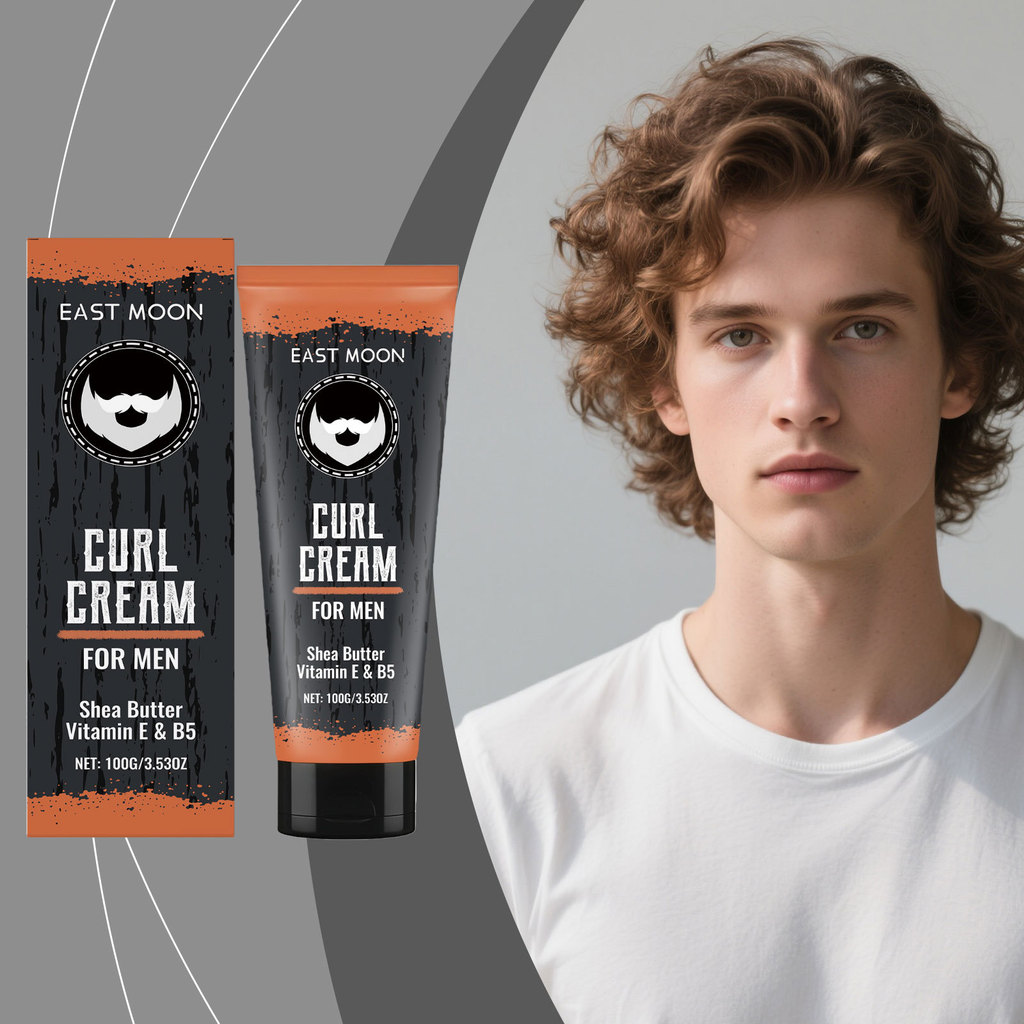 Mens Curl Cream with Shea Butter & Vitamins 100g – Frizz Control & Hold for Wavy/Curly Hair Stying