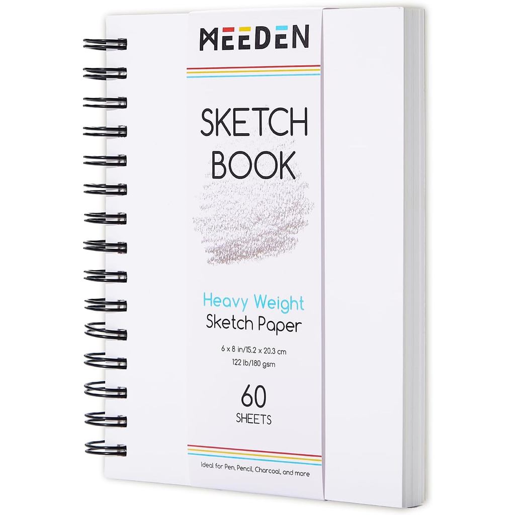 MEEDEN 6 "x8" Sketchbook Paper Pad: 122lb/180gsm Spiral Bound Art Sketch Book ปก DIY สําหรับศิลปินผู