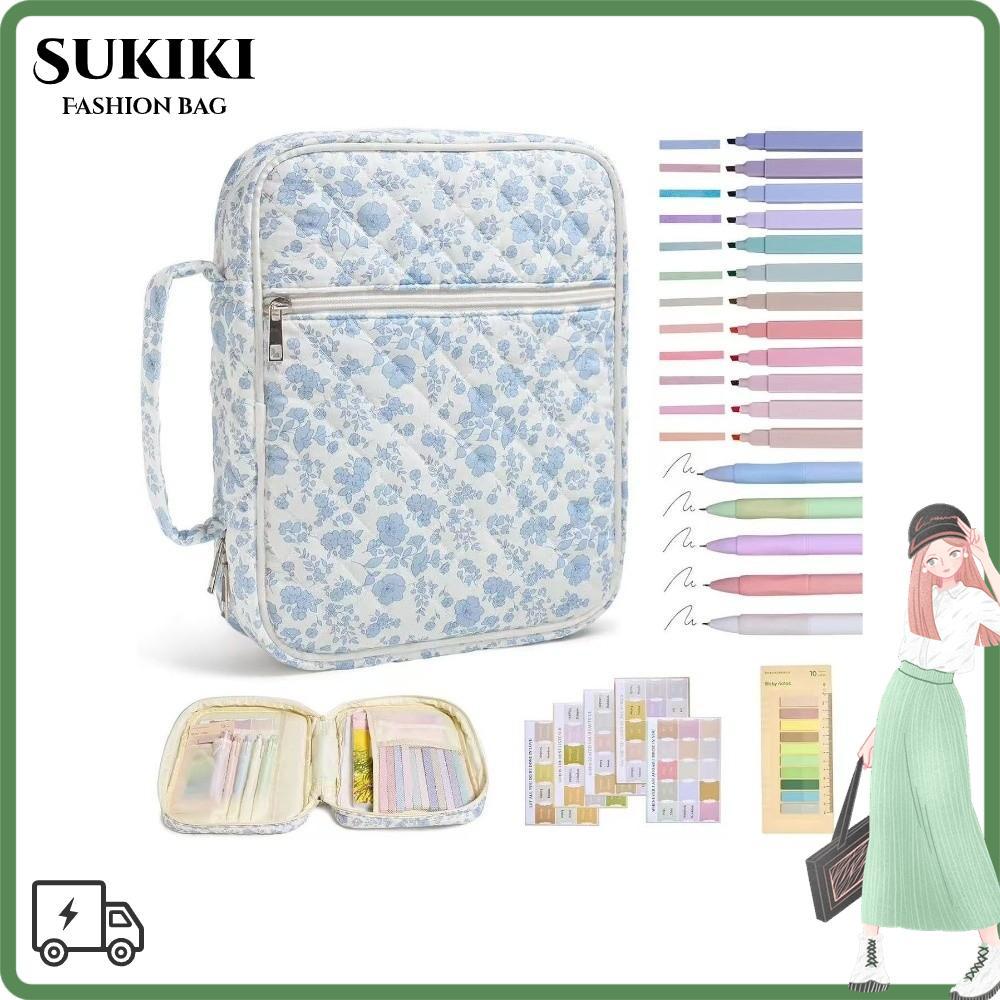 SUKIKI Bible Cover Bag, Handle Zipper Pocket Bible Cover , Floral Design Bible Journaling Kit สวดมนต