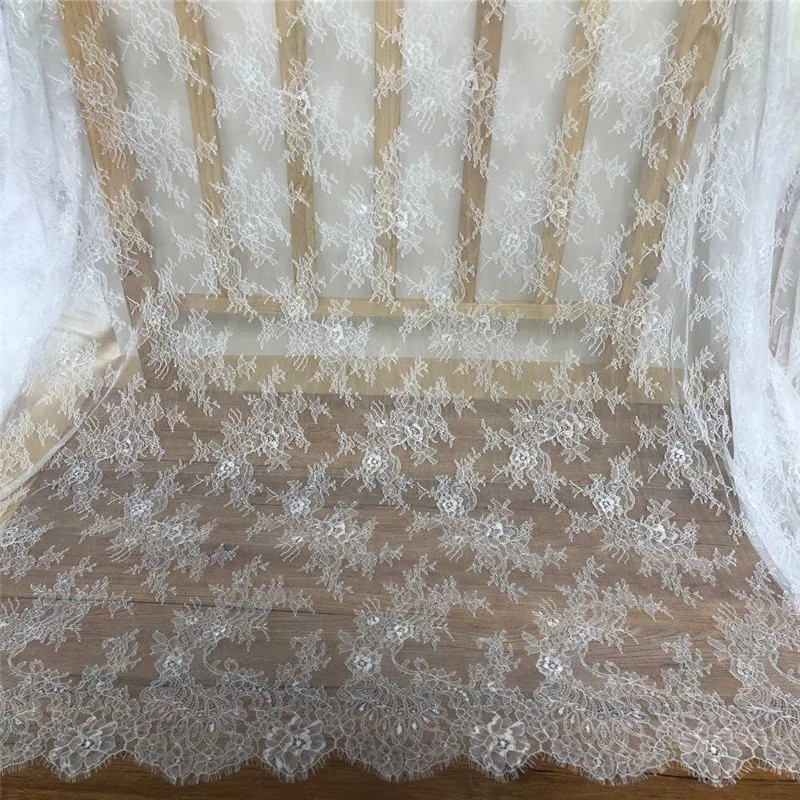 (3M/Lot) Eyelash Lace Fabric Snow White Chantilly Lace Fabric DIY Sewing Supplies Lace Fabrics For C