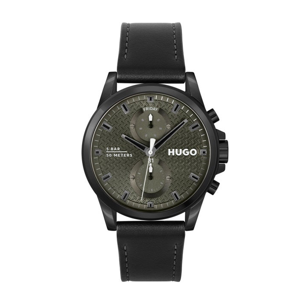 HUGO BOSS นาฬิกาข้อมือผู้ชาย RUN รุ่น HB1530313 สายหนัง สีดำ 44มม.
