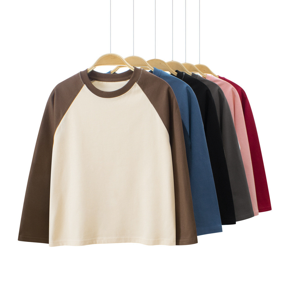 Grrr เสื้อผ้าเด็กฤดูใบไม้ผลิฤดูใบไม้ร่วงเด็กแขนยาวเสื้อยืดผู้ชายผู้หญิงรอบคอแขนสีทึบผ้าฝ้ายโฆษณา จุด