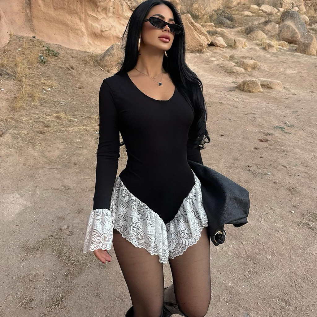 ชุดสตรีสไตล์ยุโรปและอเมริกัน ฤดูใบไม้ร่วงถึงฤดูหนาว 2025 เข้าทรงดูผอม แขนยาว มีลูกไม้