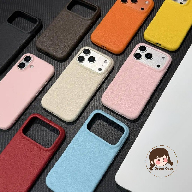 Aesthetic PU หนังสําหรับ iPhone 17 Pro Max Air 16E 16 Pro Max 16 Plus 15 Pro Max 17ProMax 16ProMax 15ProMax Macaron สีปลอกน่ารัก Matte Anti-fall นุ่มปกหลัง