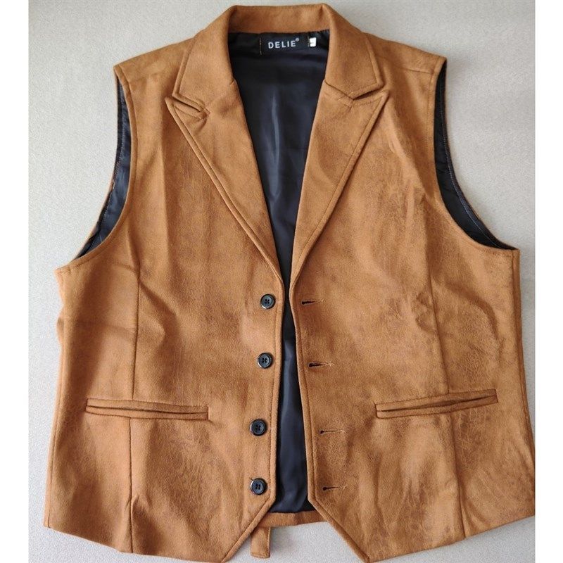เสื้อกั๊กหนังกลับ American Western Denim Deerskin Vest Men Casual Suede Hunting Suit Youth Plus Size
