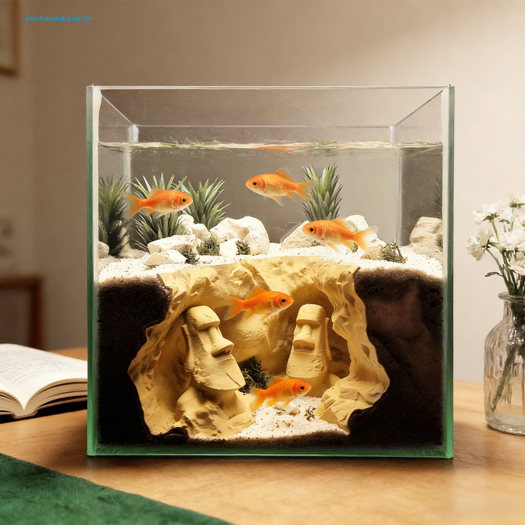 ขนาดเล็กน้ําสัตว์เลี้ยง Shelter Aquarium อุโมงค์ Aquarium Cave อุโมงค์เกาะอีสเตอร์ Moai รูปปั้นภายใต