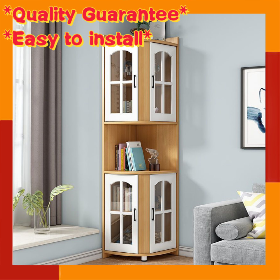 Bedroom wooden storage cabinet corner storage rack living room wall cabinet corner dustproof bookcas