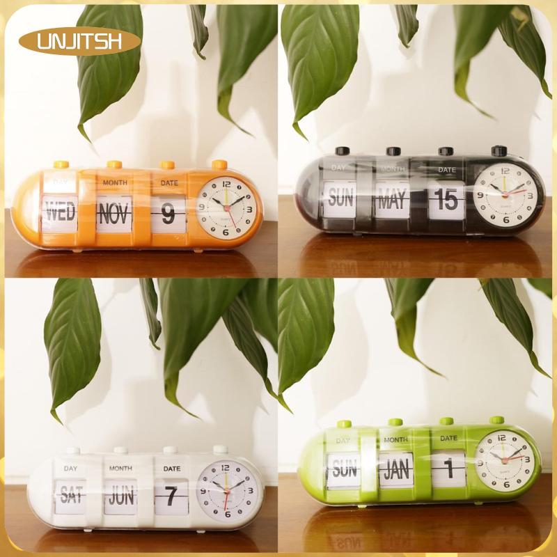 [unjitsh ] Creative Digital Manual Flip Down Clock Stand Page Clock-สีเหลือง