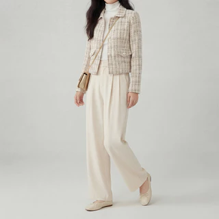 เสื้อทวิตแขนยาว เสื้อคลุมเกาหลี Tweed Jacket มีไซส์ S-5XL แต่งกระเป๋าหน้า สีครีมน้ำตาล เรียบหรูดูดี สไตล์เกาหลี