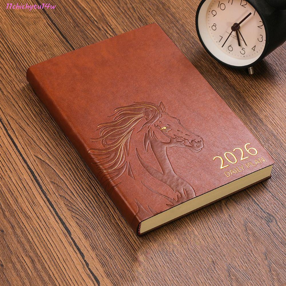 CHICHYTU14W A5 สมุดบันทึกวางแผนวาระ, หนัง Pu ทนต่อการสึกหรอ 2026 Schedule Planner Notepad, ไดอารี่ N