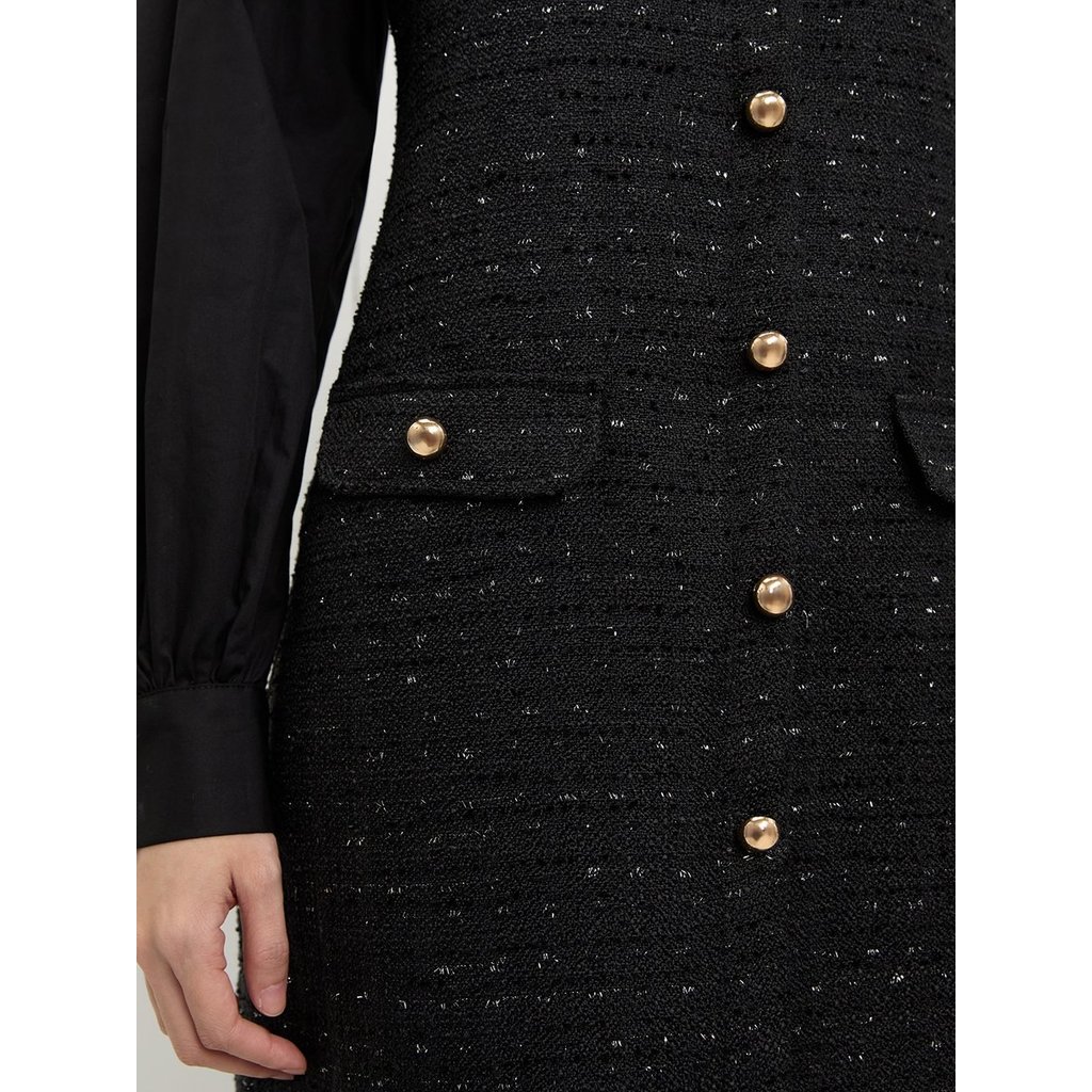 [Pomelo] เดรสผ้าทวีตติดกระดุม / Button-Up Tweed Dress — صورة 2