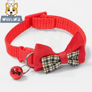 wen.W2 ปลอกคอแมว-น้องหมา แบบตาหมากรุกผูกโบว์ น่ารัก สุดคลาสสิก