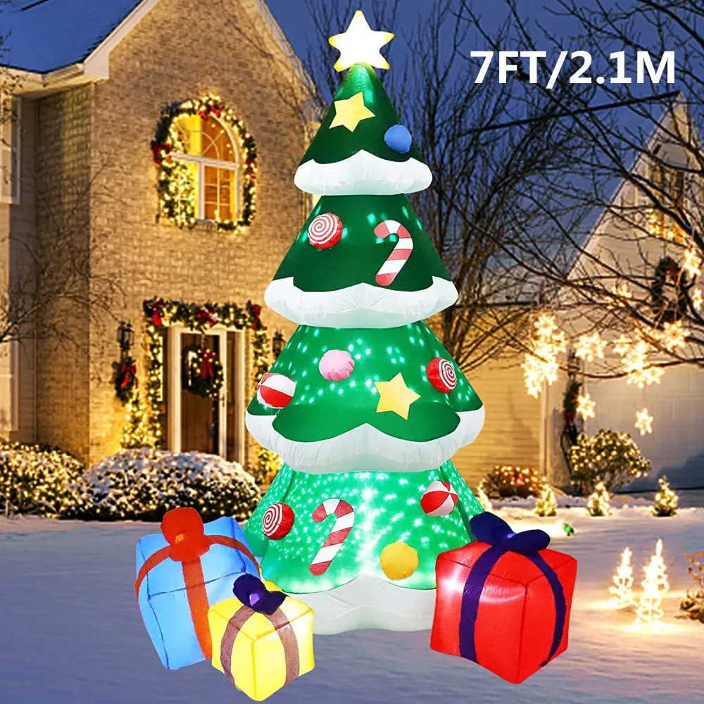 Cod 2.1M/7FT Christmas Inflatable Xmas Tree พร้อมไฟ LED เครื่องประดับกลางแจ้งของขวัญคริสต์มาสปาร์ตี้