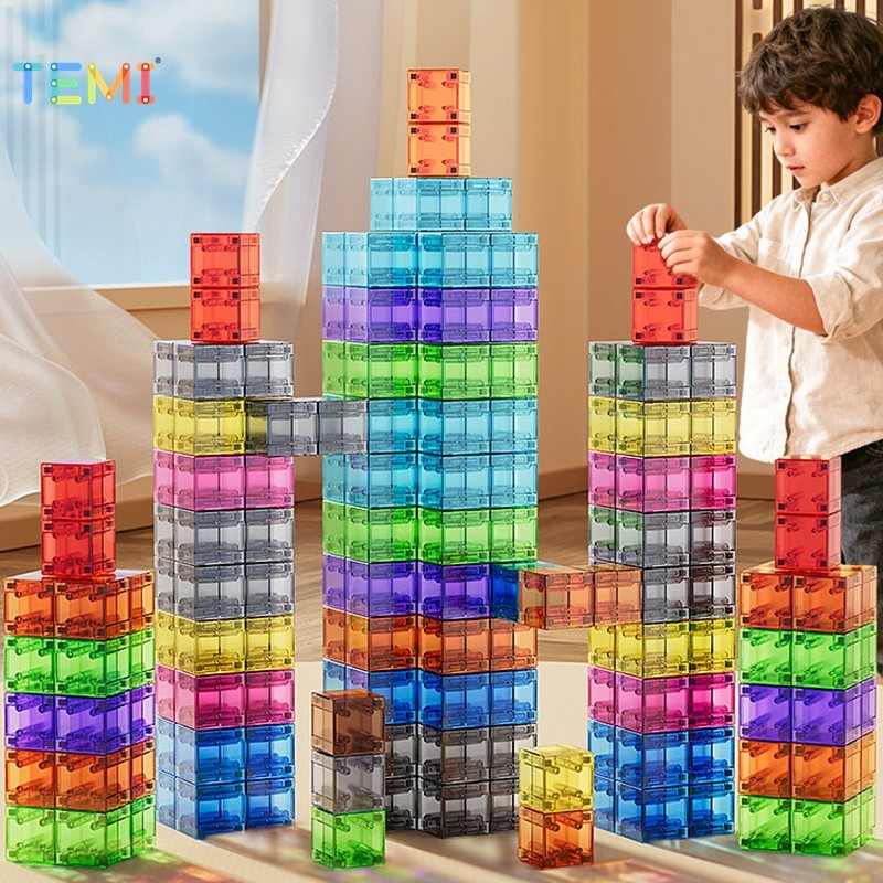 TEMI บล็อกแม่เหล็ก Cube ของเล่นเด็กโปร่งใส Cube ของเล่นอาคารบล็อกปริศนาการศึกษาของขวัญ