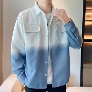 M-3XL แฟชั่น เสื้อเชิ้ตผู้ชาย ทรงหลวม สไตล์วินเทจ การออกแบบแฟชั่นการสะกดสี