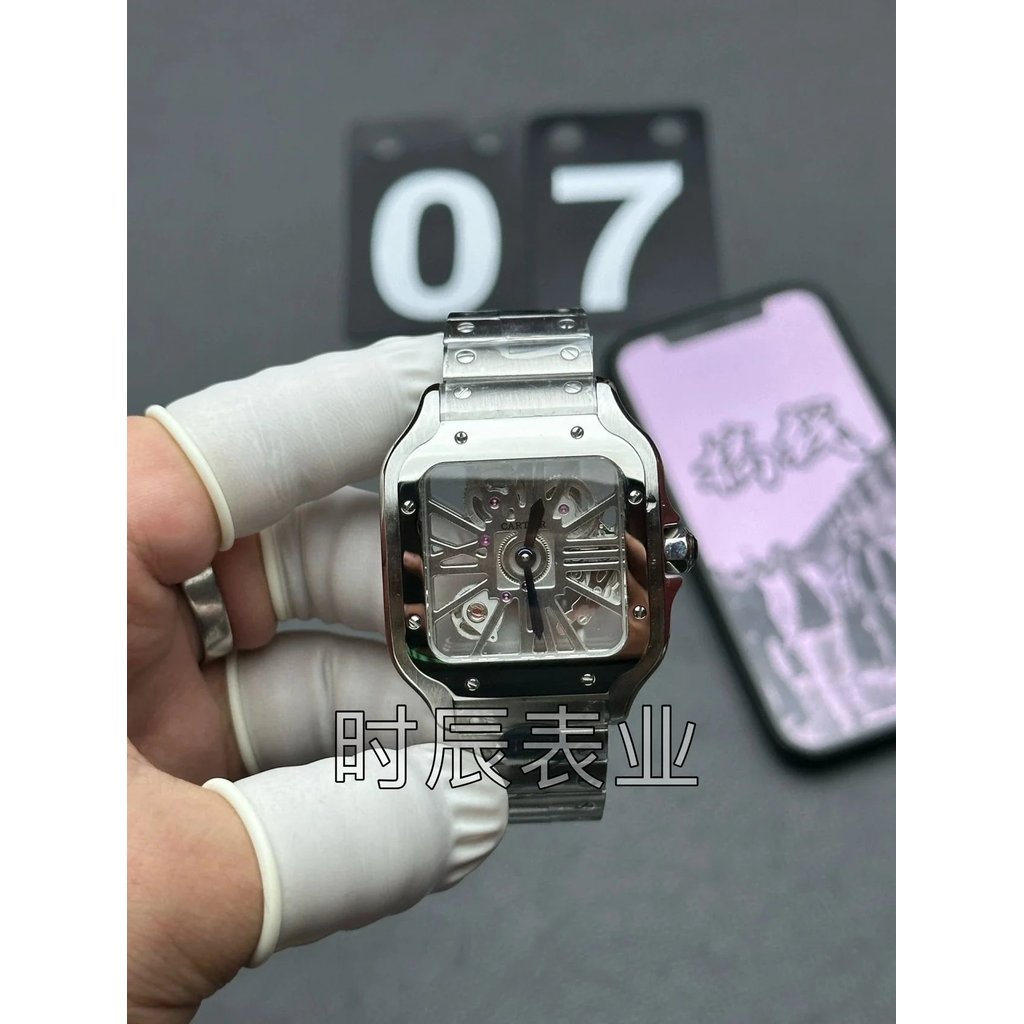 THB/AF Santos สแควร์นาฬิกา Sapphire คริสตัลกระจกพื้นผิวดาบรูปสีฟ้า Steel Pointer นาฬิกาเส้นผ่านศูนย์