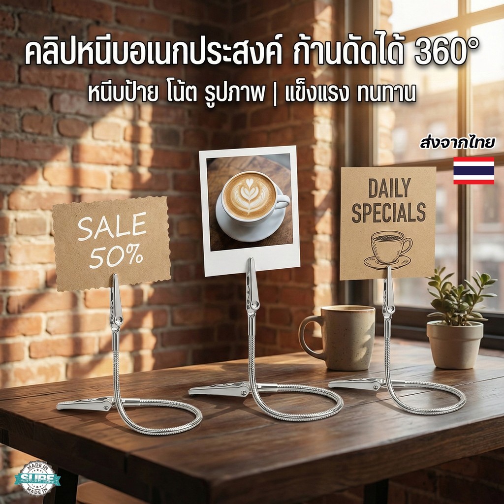 คลิปหนีบอเนกประสงค์ หัวจระเข้คู่ ก้านดัดงอได้ สำหรับหนีบป้าย ฉลากสินค้า และป้ายแสดงราคา