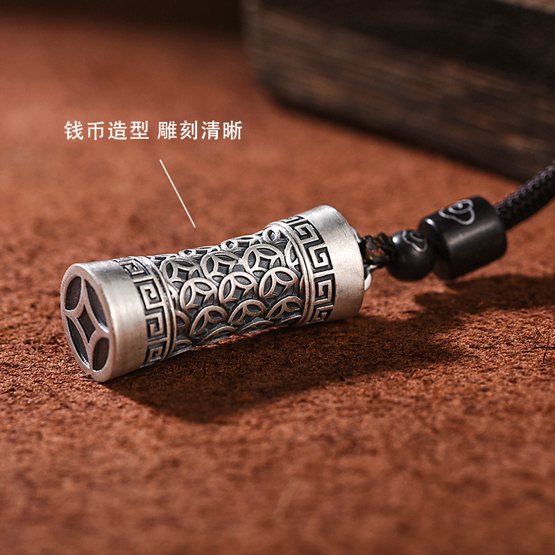 แฟชั่นเงินจี้เงินเงินบริสุทธิ์เปียโนผู้ชายเมฆมงคลอินเทรนด์ Shurangama Mantra Amulet Belief สร้อยคอจี