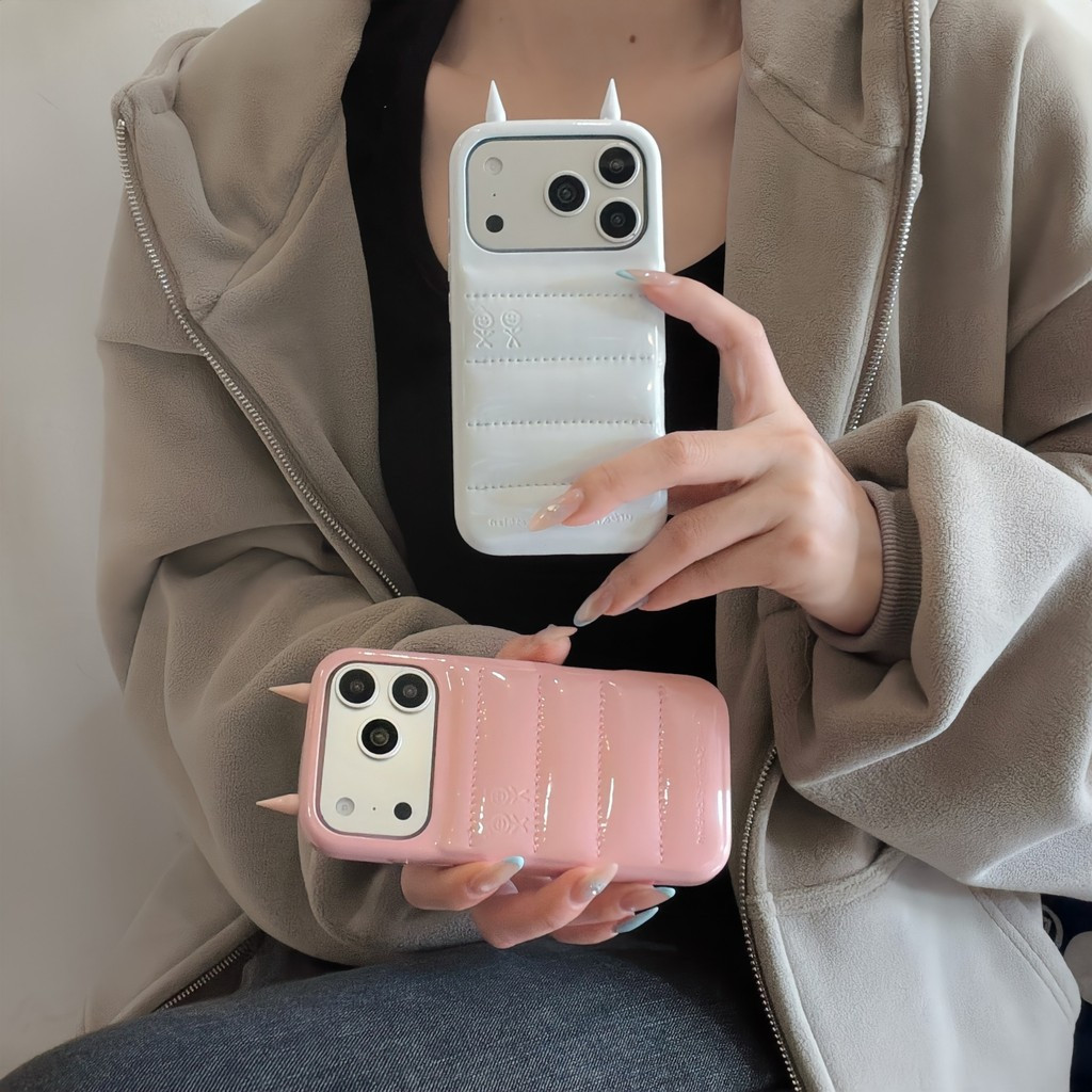 หรูหราสีฟ้าอ่อนสีชมพูเข้ม 3D วัวฮอร์นลงแจ็คเก็ตเคสโทรศัพท์สําหรับ iPhone 17 16 15 14 Pro Max กันกระแทกป้องกันกลับ Covermanha