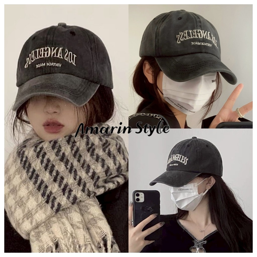 Amarin🌸พร้อมส่ง🌸 หมวกปีก ผ้ายีนส์สียีนส์ Caps ปักตัวอักษรเท่ๆ  MK-8