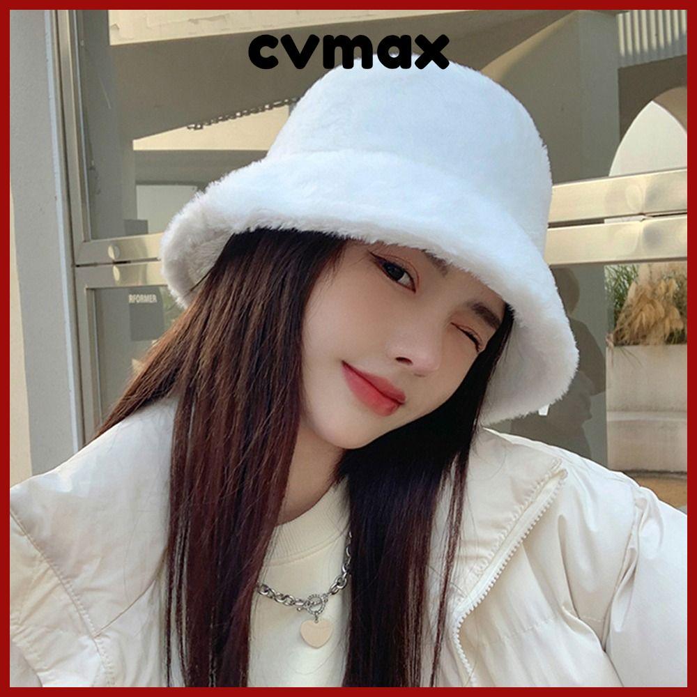 Cvmax หมวกบักเก็ต ขนเทียม สีพื้น อบอุ่น แฟชั่นฤดูหนาว สําหรับผู้หญิง