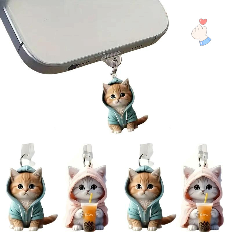 จี้ปลั๊กกันฝุ่นลายการ์ตูนแมว พอร์ต Lightning & พอร์ต Type-C ช่องเสียบพอร์ต USB