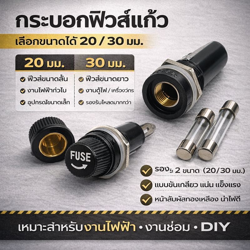 💥1 ชิ้น) WIREMAN กระบอก ฟิวส์แก้วสั้น ใช้กับฟิวส์แก้ว ขนาด 20 /30 มม.
