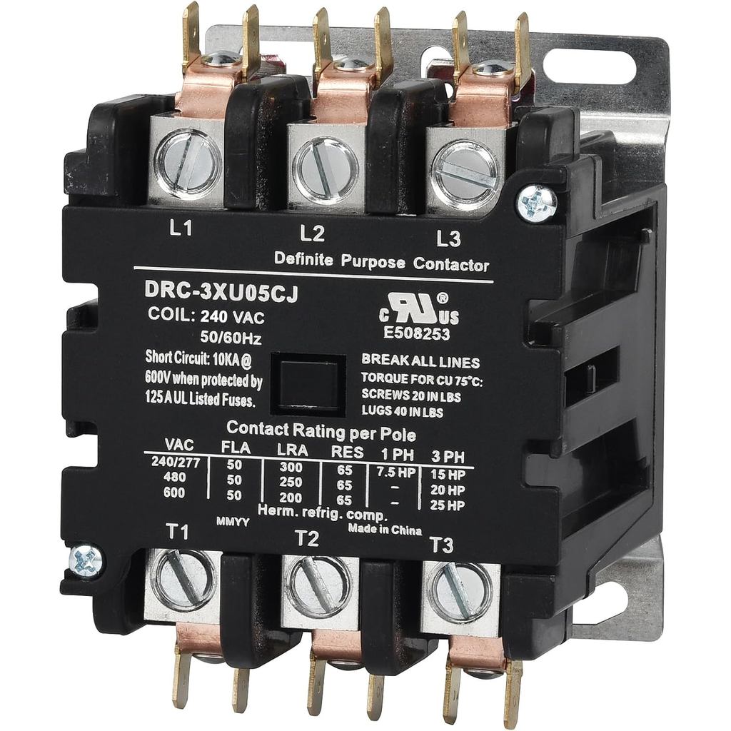 SUNLEE 50 Amp 65 RES 3 Pole 220V 240V คอยล์ DP Contactor A2L Compant UL Recognized & ได้รับการอนุมัต