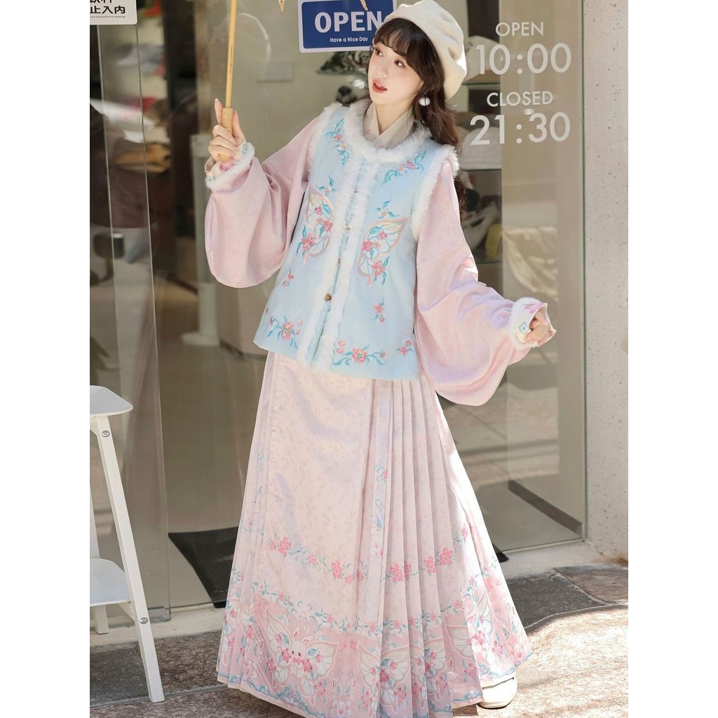 Chihe Original ฤดูหนาว Warm Ming Made รอบคอ Ratio เกราะ Hanfu หญิงปักม้ากระโปรงฤดูใบไม้ร่วงฤดูหนาวทุ