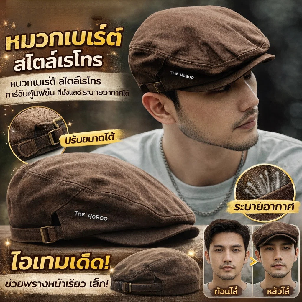 【ใส่สบาย ดีไซน์รีโทร】 หมวกเบเรต์สไตล์อเมริกันสำหรับทุกเพศ เบเรต์/หมวกรีโทร/สไตล์อเมริกัน