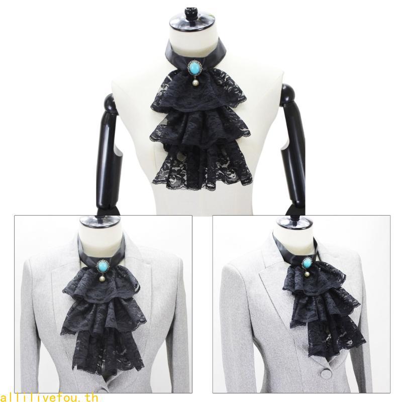 Women Men Multilayer Lace Ruffle Fake Collar Gothic Victorian Detachable Jabot