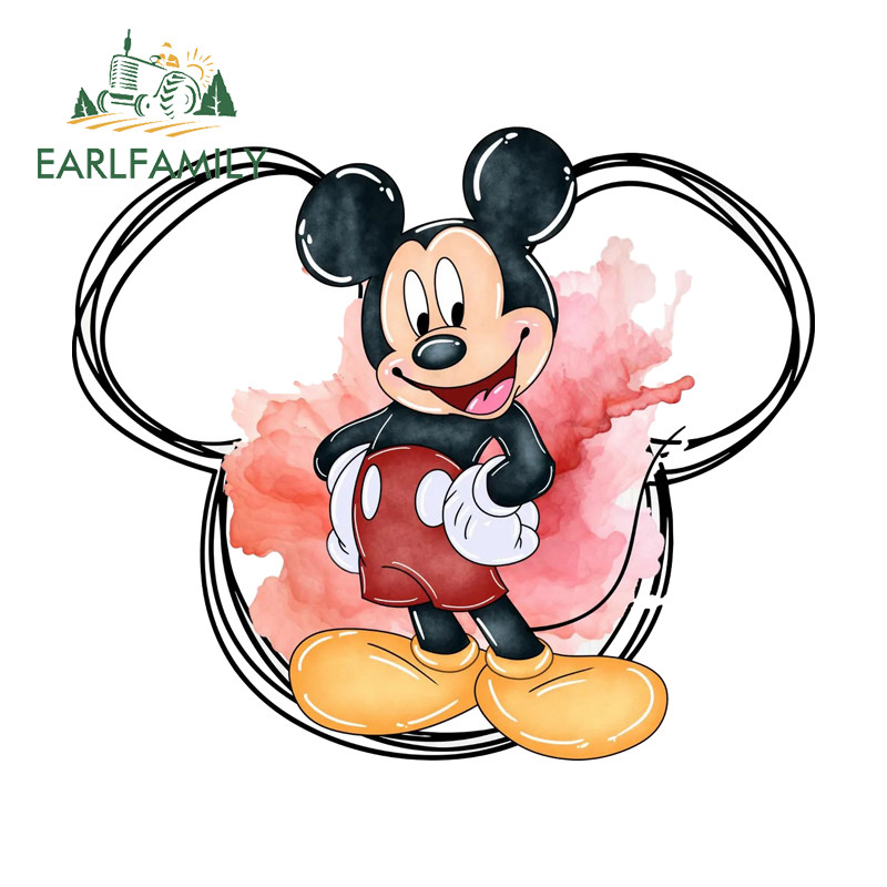 EARLFAMILY Mickey Minnie สติกเกอร์การ์ตูนไฟฟ้าจักรยานกระดานโต้คลื่น PVC Decals น่ารัก Scratch-Proof ประตูรถ Protector