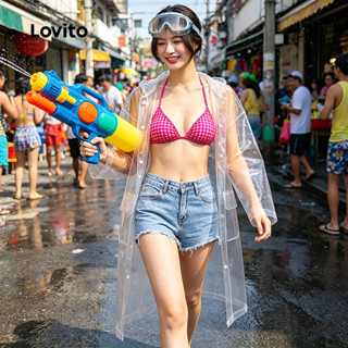 Lovito แจ็คเก็ตลําลองกันน้ํากระเป๋าแจ็คเก็ตฤดูใบไม้ผลิ/ฤดูร้…